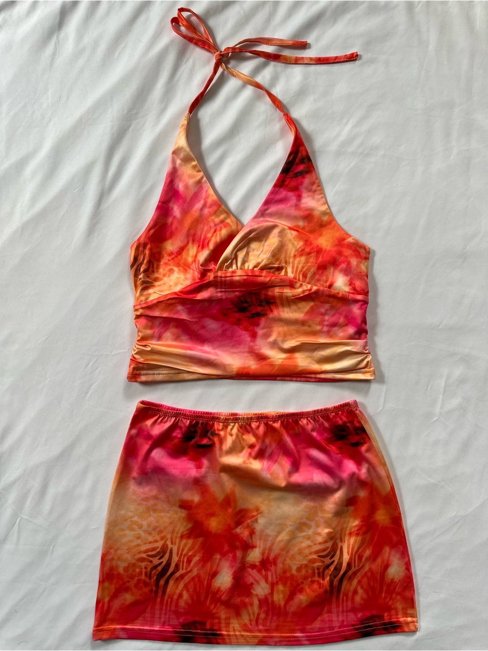Sunset Tie-dye Halter Crop Top & Mini Skirt Set